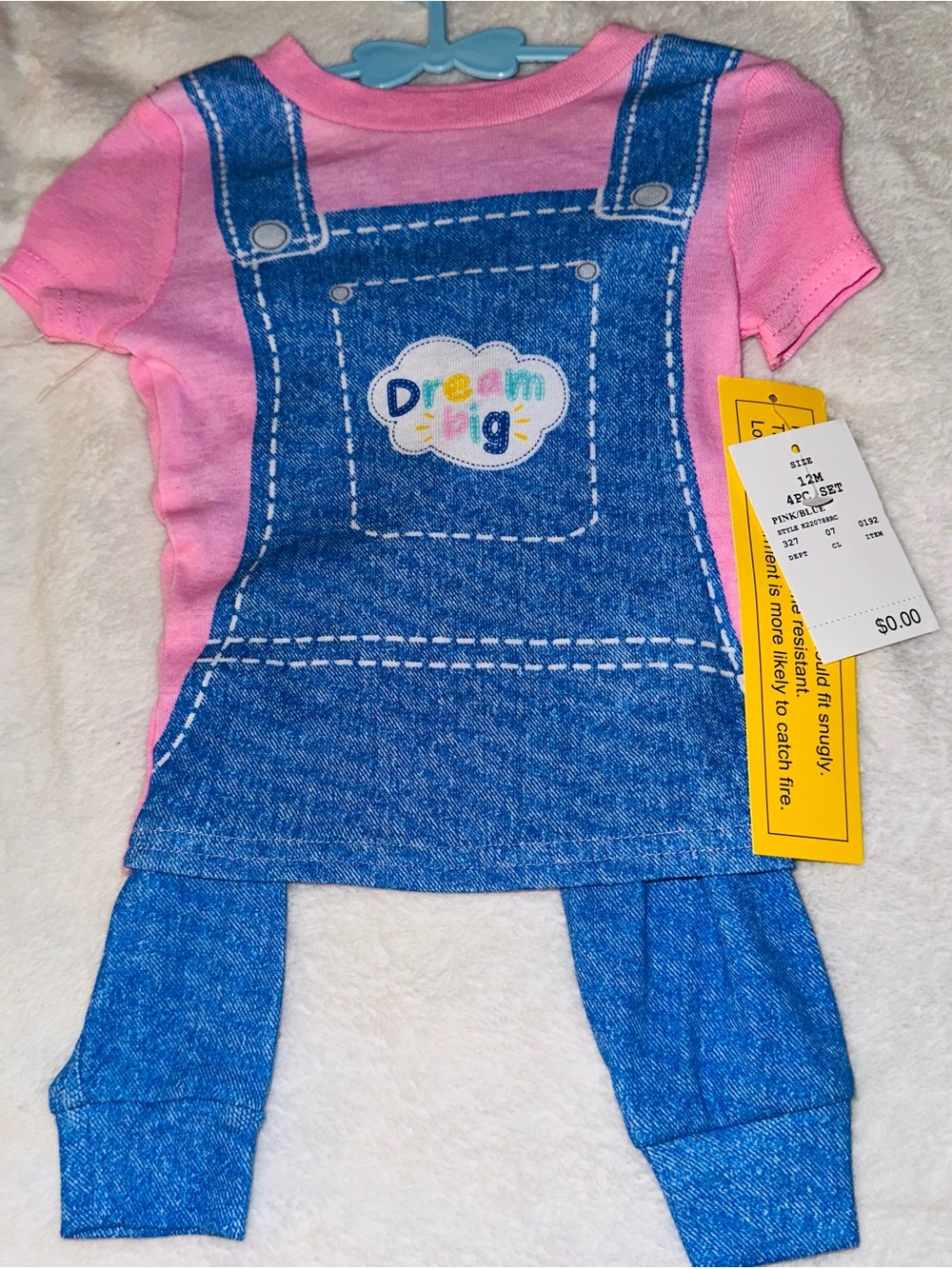 Rachel Pink Tee with Blue Overall-Print Top & Matching Leggings
